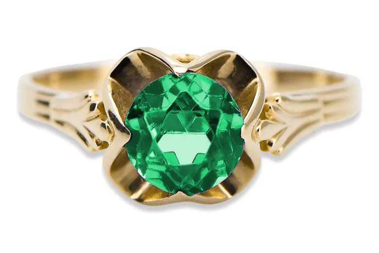 14k geltono aukso Smeraldai Žiedas Vintage vrc023y